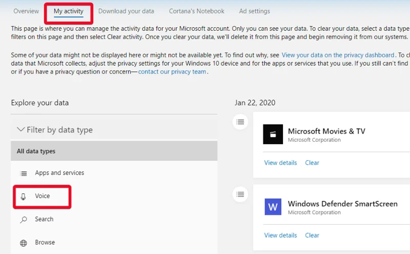 Si të fshini regjistrimet e Cortana dhe të çaktivizoni Cortana nga regjistrimi i zërit tuaj