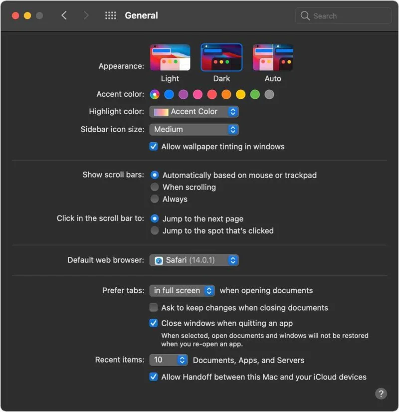 Kaip padaryti „Mac“ tamsų režimą „Big Sur“ ir senesnėse „macOS“.