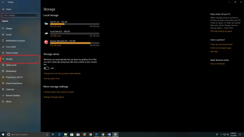 A lemezterület használatának megtekintése Windows 10 rendszerben