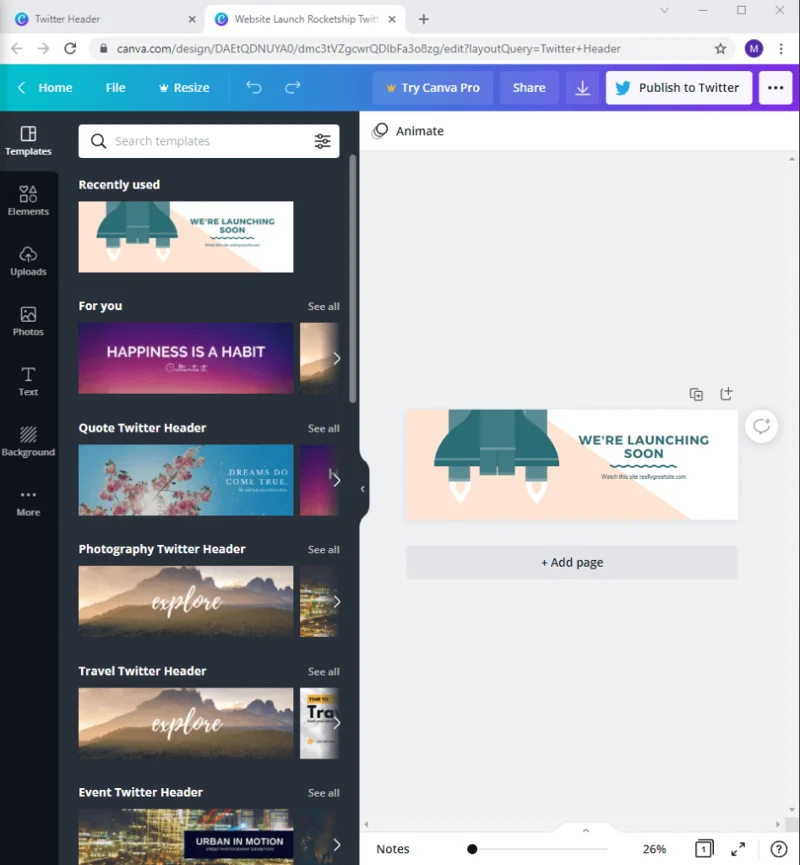 Как да направите банер в Twitter с помощта на Canva