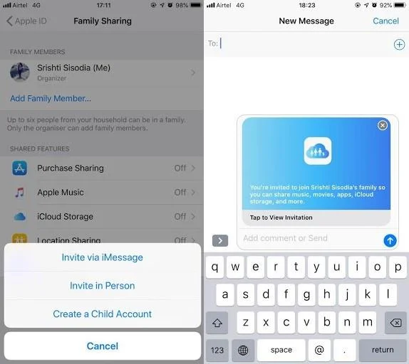 Kroky k použití rodinného sdílení s funkcí Najít můj iPhone