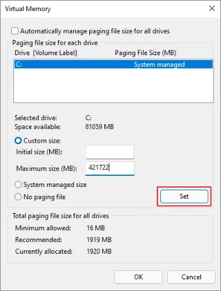 A lapozófájl beállításai Windows 11