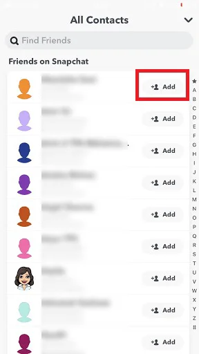 Dodavanje prijatelja na Snapchatu