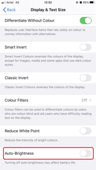 Как да деактивирате автоматичната яркост в iOS13?