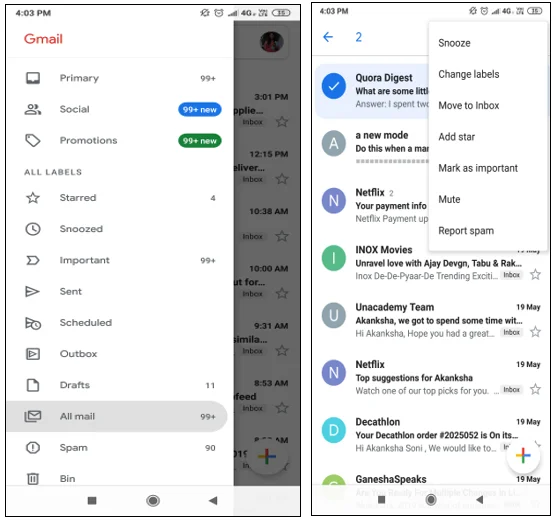 Arhivirana pošta v mobilni aplikaciji Gmail