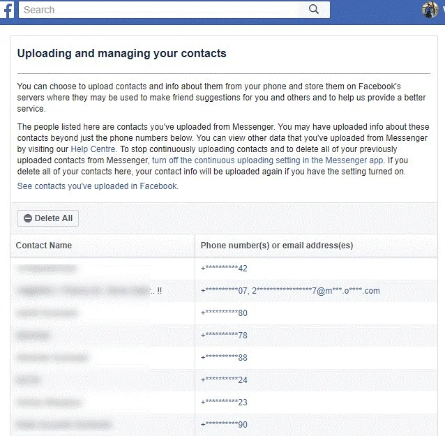 Как да изтриете списъка с телефонни контакти, които има Facebook