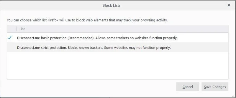Veiksmai blokuoti sekėjus naudojant „Firefox“.