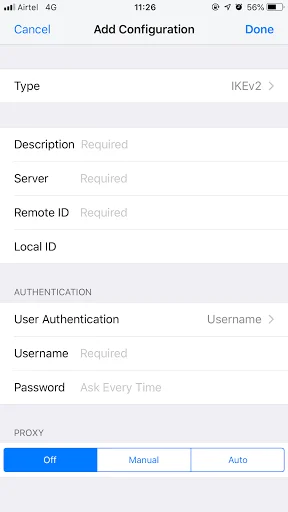 Стъпки за конфигуриране на VPN достъп на iOS