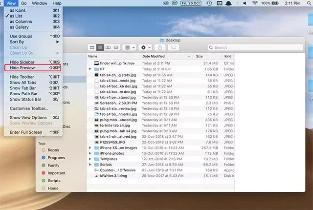 Kā paslēpt Finder priekšskatījuma rūti MacOS Mojave? Kā paslēpt Finder priekšskatījuma rūti MacOS Mojave?