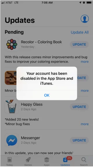 Вашият акаунт е деактивиран в App Store и iTunes (поправен)