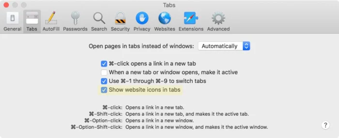 Как да активирате Favicons в Safari на Mojave