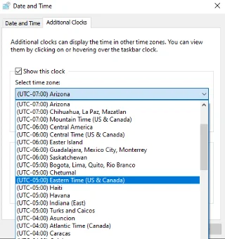 Як показати кілька годин на панелі завдань Windows 10?