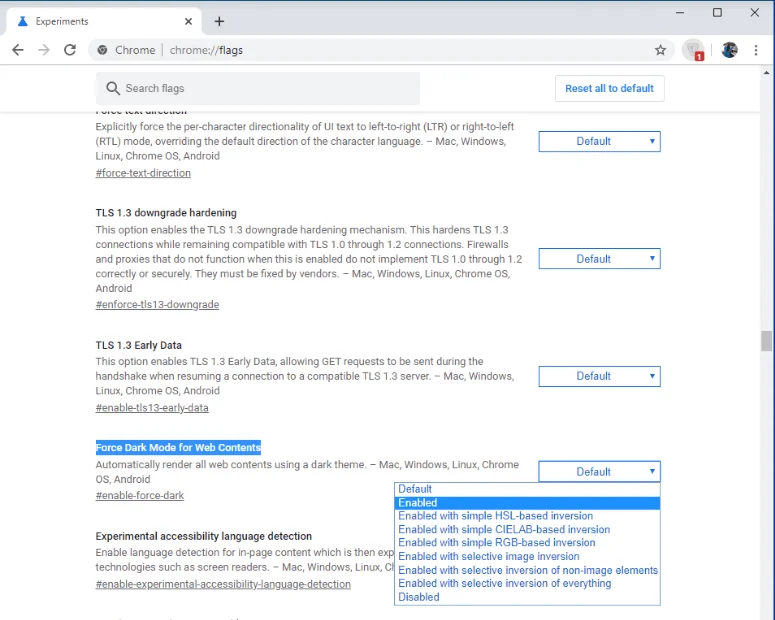 Kaip įjungti visas svetaines „Google Chrome“ į tamsųjį režimą?