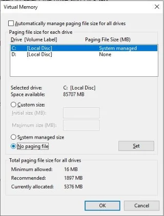 Как да промените/преместите или деактивирате файл на страницата в Windows 10