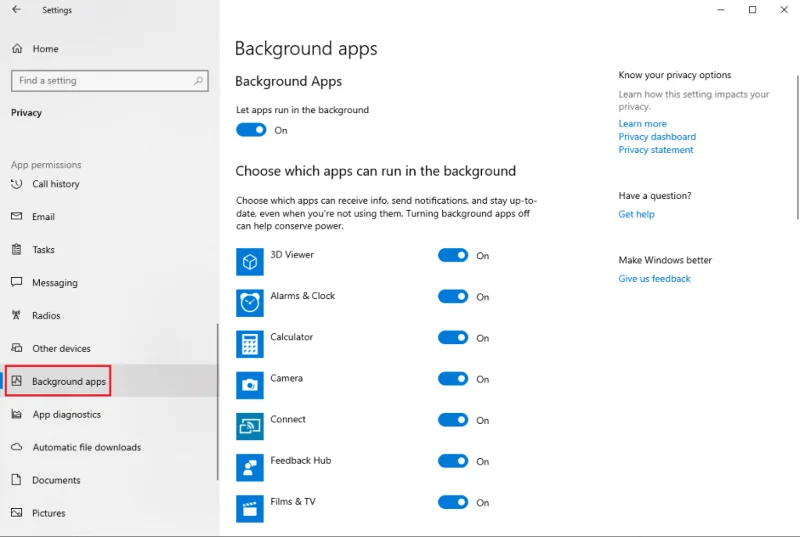 Hapat për të ndaluar ekzekutimin e aplikacioneve në sfond në Windows 10