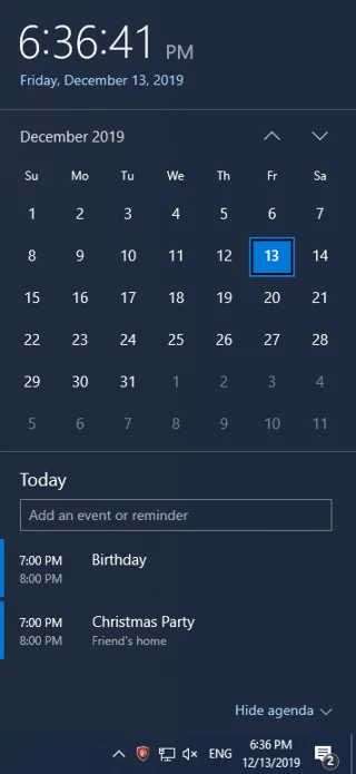 Sådan bruger du kalenderappen fra proceslinjen på Windows 10
