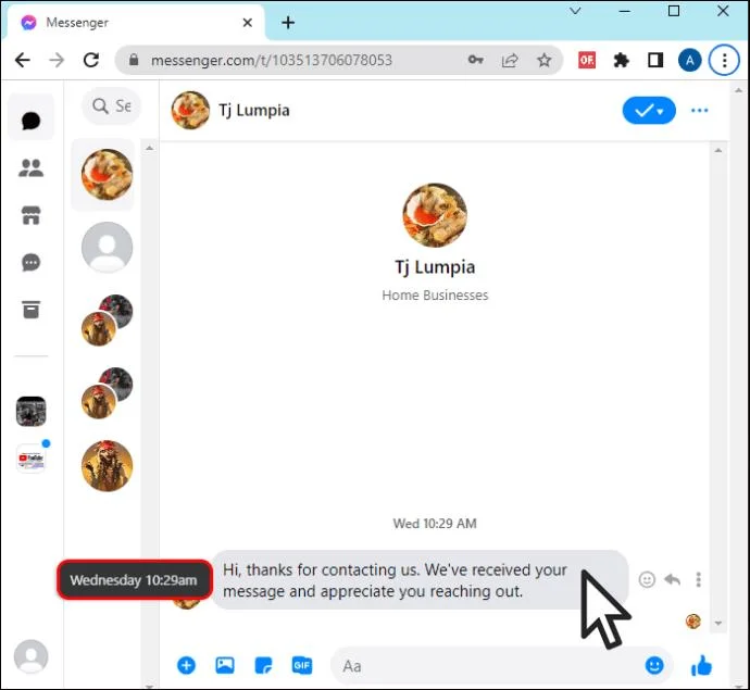 Как да видите часа на съобщението в Messenger