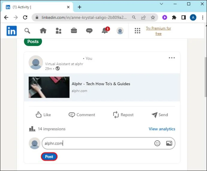 Как да добавите връзка към публикация в LinkedIn