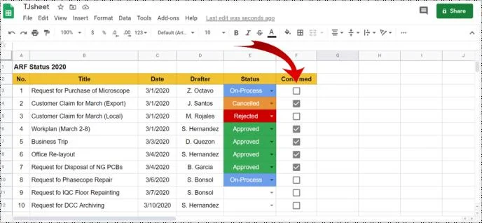 Как да вмъкнете падащи списъци в Google Таблици
