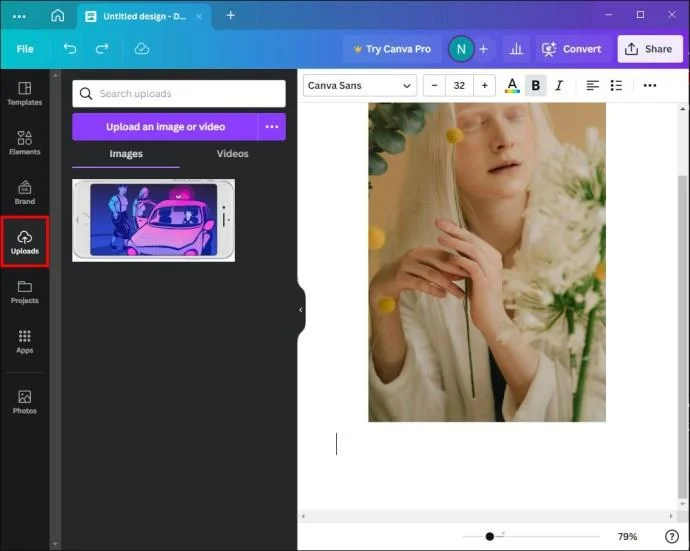 Как да добавите снимка към рамка в Canva