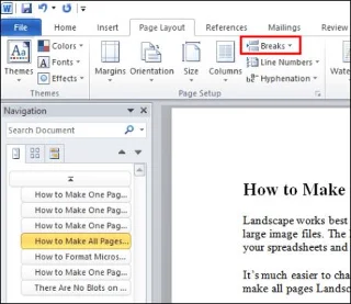 Как да направите само една страница пейзаж в Word