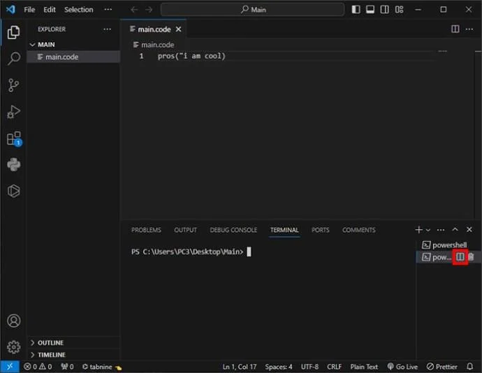 Как да стартирате код в терминал във VS Code