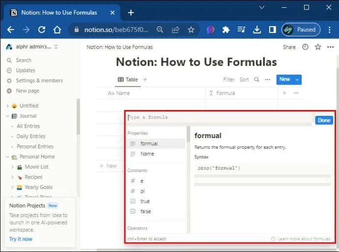 Как да използвате формули в Notion