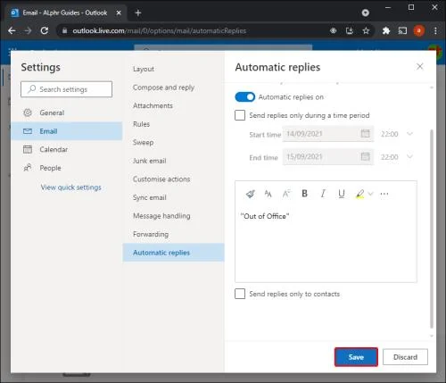 Как да зададете автоматичен отговор "Извън офиса" в Outlook