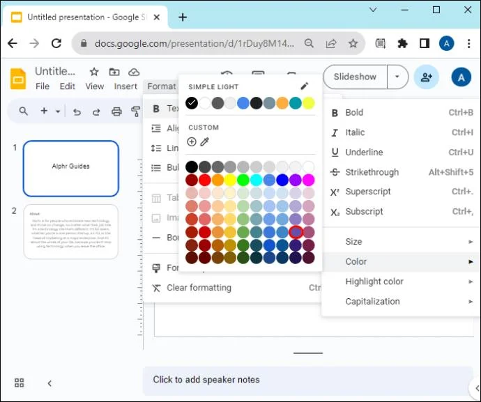 Как да промените цвета на текста в Google Презентации