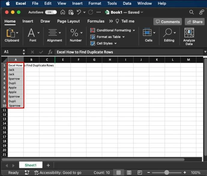Как да намерите дублиращи се редове в Excel