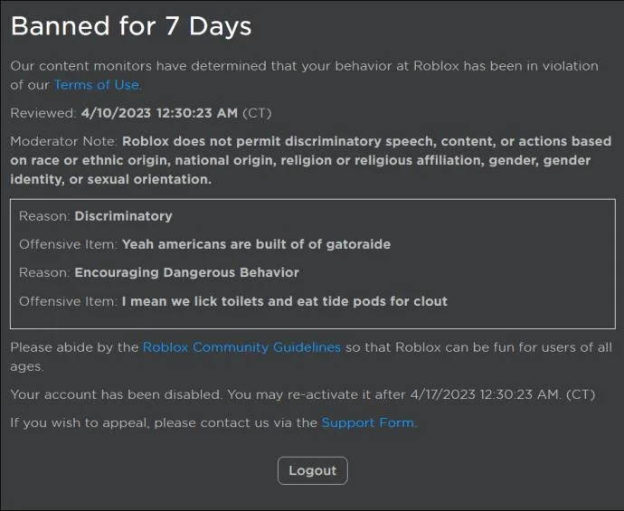 Как да видите забранени акаунти в Roblox