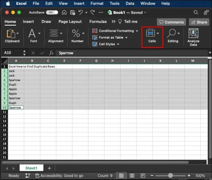Как да намерите дублиращи се редове в Excel