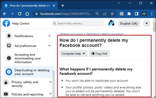 Πώς να διαγράψετε τον λογαριασμό Facebook χωρίς τον κωδικό πρόσβασης