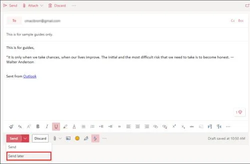Как да насрочите имейл в Outlook