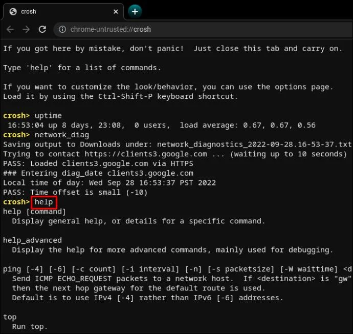 CROSH команди – ръководство за вашия Chromebook