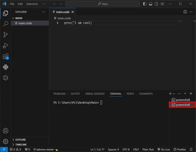 Как да стартирате код в терминал във VS Code