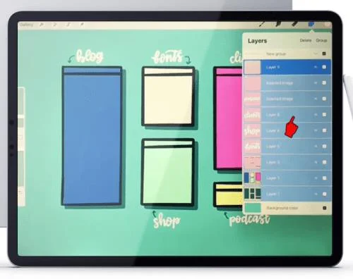 Kā Procreate izvēlēties vairākus slāņus