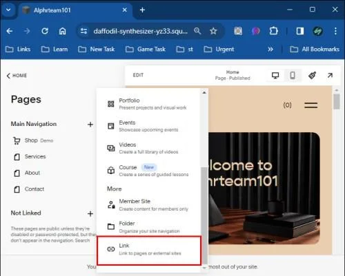 Как да добавите връзка в Squarespace