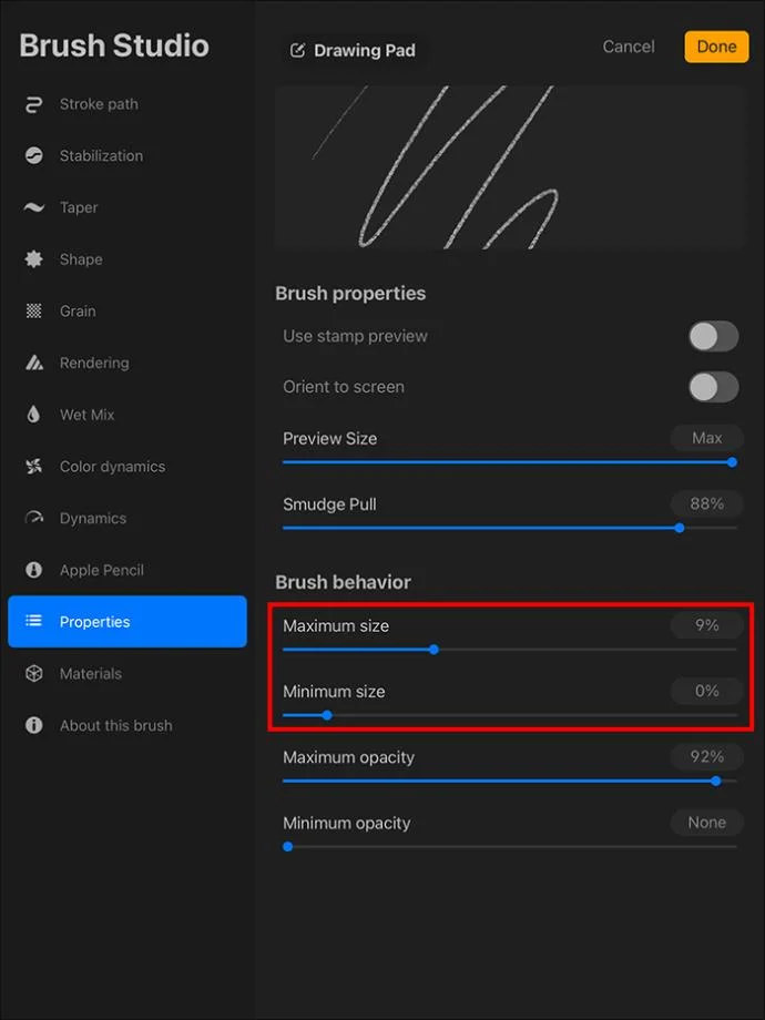 Procreate: Πώς να απενεργοποιήσετε την ευαισθησία πίεσης