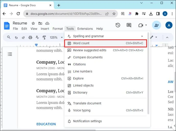 Как да получите броя на думите в Google Документи