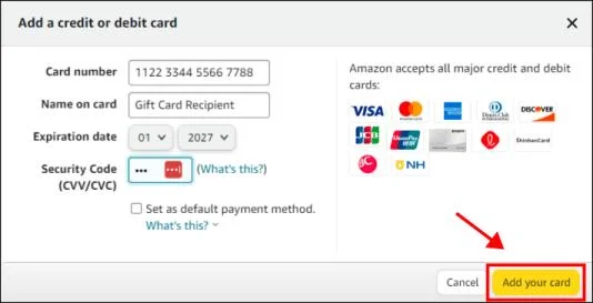Как да използвате карта за подарък Amex, Mastercard или Visa в Amazon