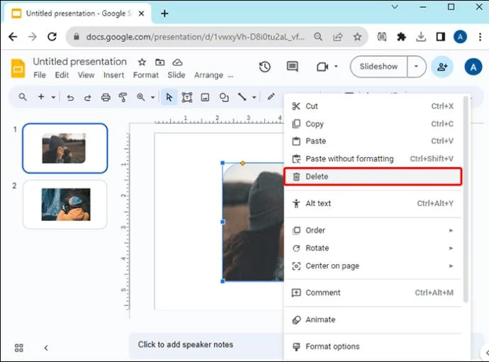 Как да промените формата на изображение в Google Презентации