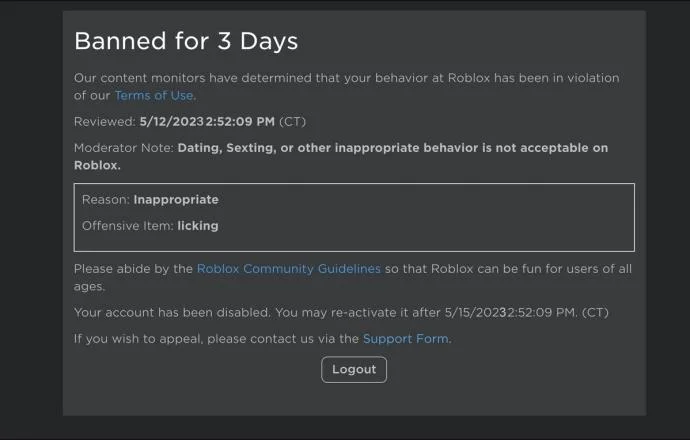 Как да видите забранени акаунти в Roblox