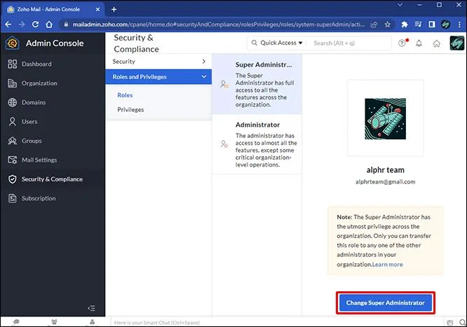 Πώς να αλλάξετε τον Super Admin στο Zoho