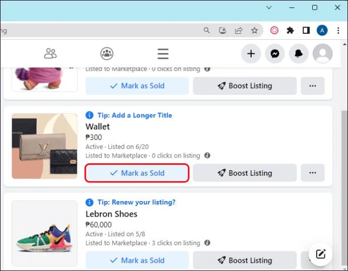 Как да видите продадени артикули във Facebook Marketplace