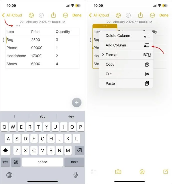 Apple Notes: Πώς να αλλάξετε το μέγεθος των στηλών ή των γραμμών του πίνακα