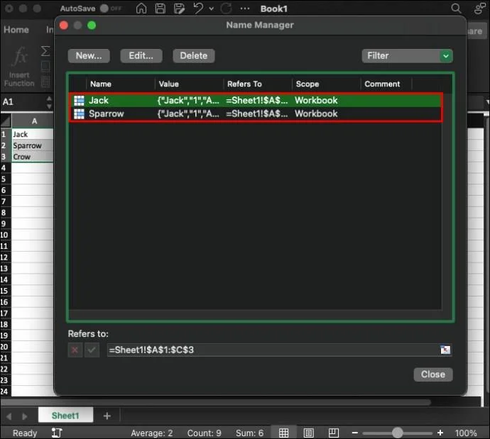 Как да изтриете именуван диапазон в Excel