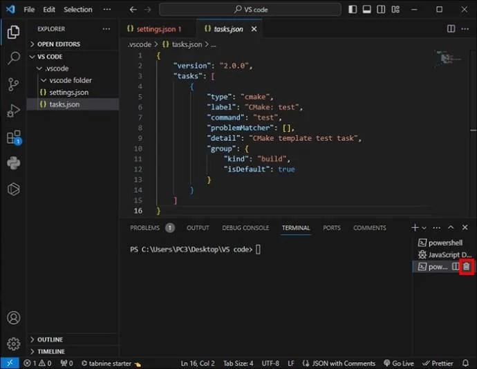 Как да стартирате код в терминал във VS Code