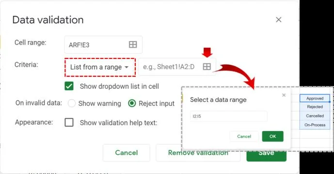 Как да вмъкнете падащи списъци в Google Таблици