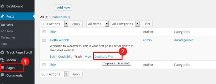 WordPress: Как да копирате страница